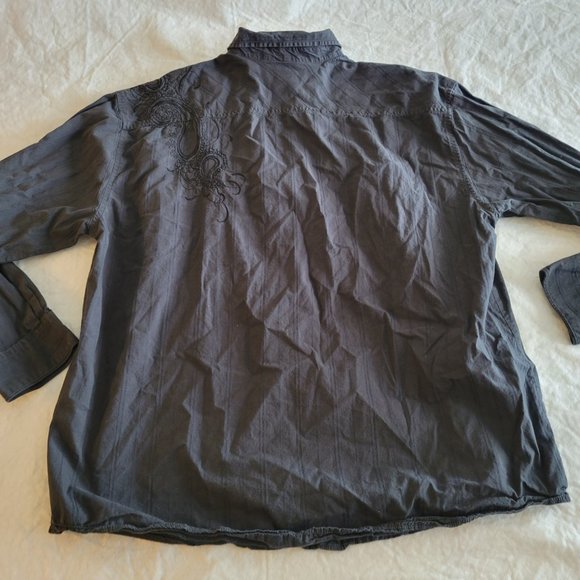Method Men's Button Down Long Sleeve Shirt Size XL Gray Black Embroidered - Picture 7 of 9